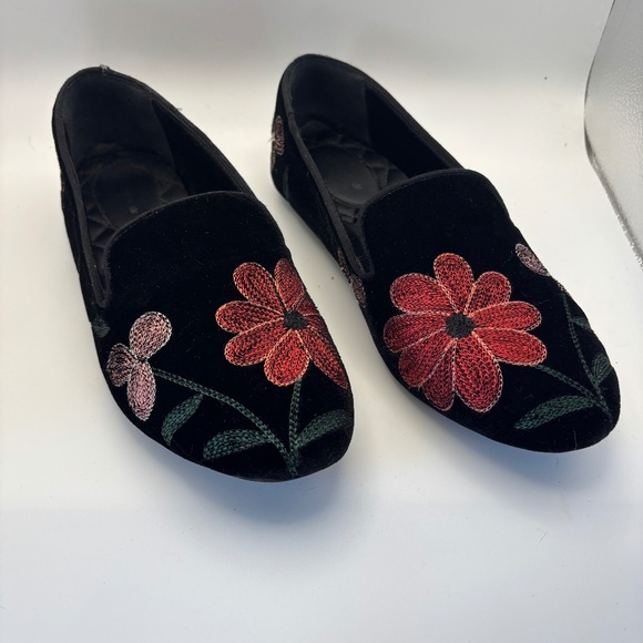 Birdies Black Loafers with Floral Embroidery - Picture 1 of 12